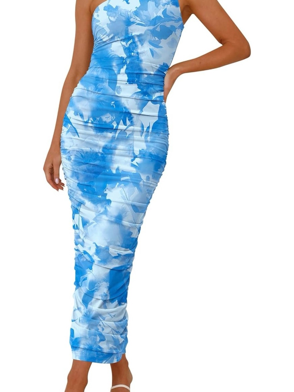 Pretty Garden One-Shoulder Blue Midi Dress - NWT - size XXL